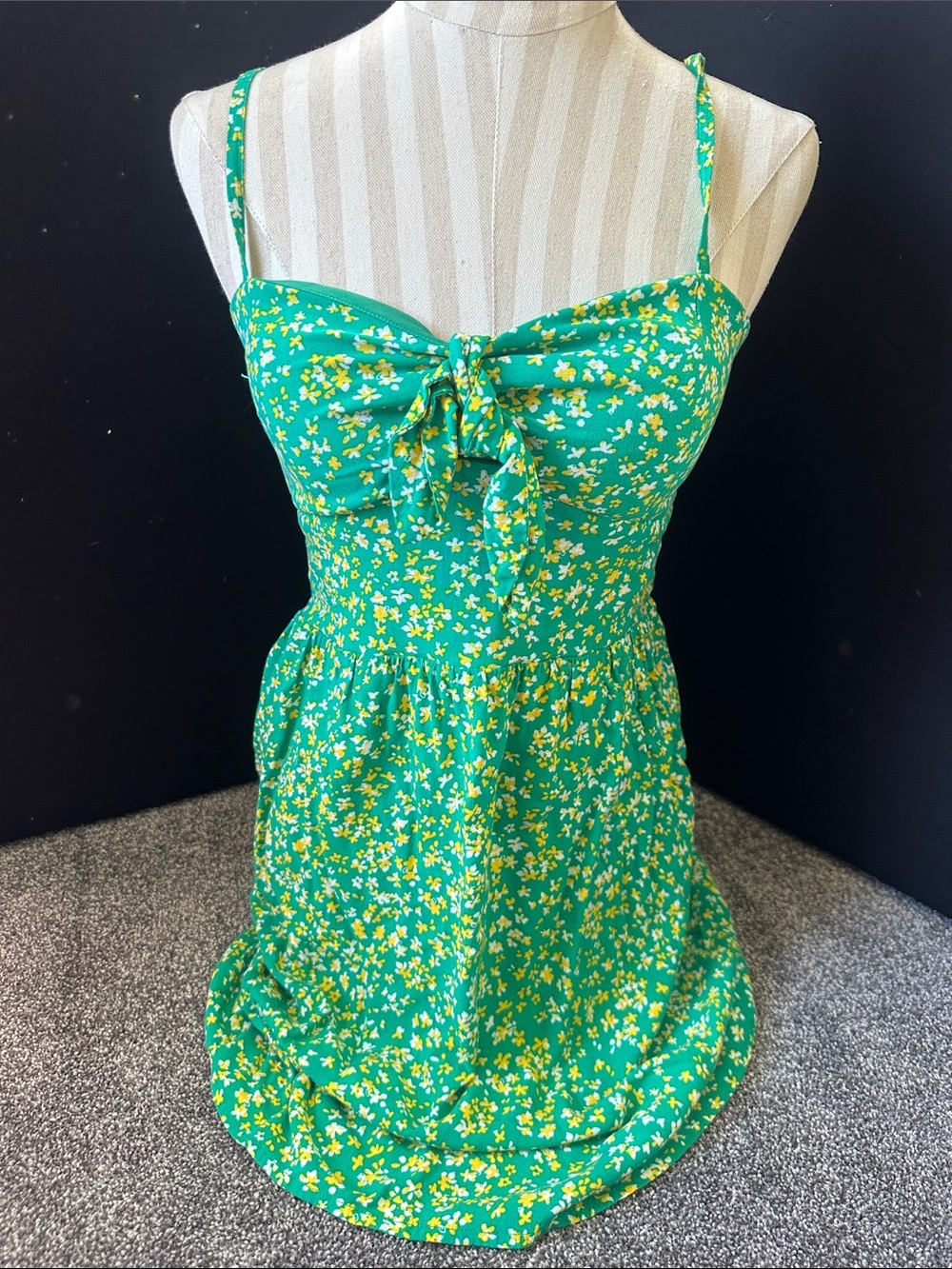 AUW Green Floral Mini Dress with Yellow Accent